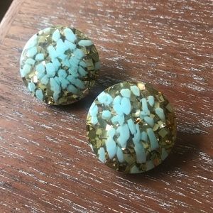 Pair of Vintage Confetti Earrings Gold & Turquoise
